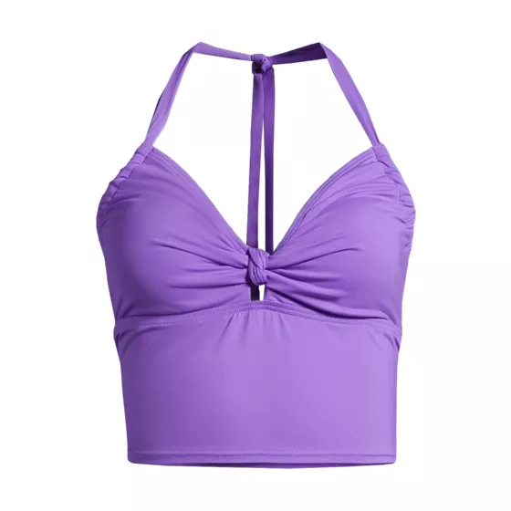 Women's Chlorine Resistant Knot Front Halter Midkini Tankini Swimsuit Top - primary