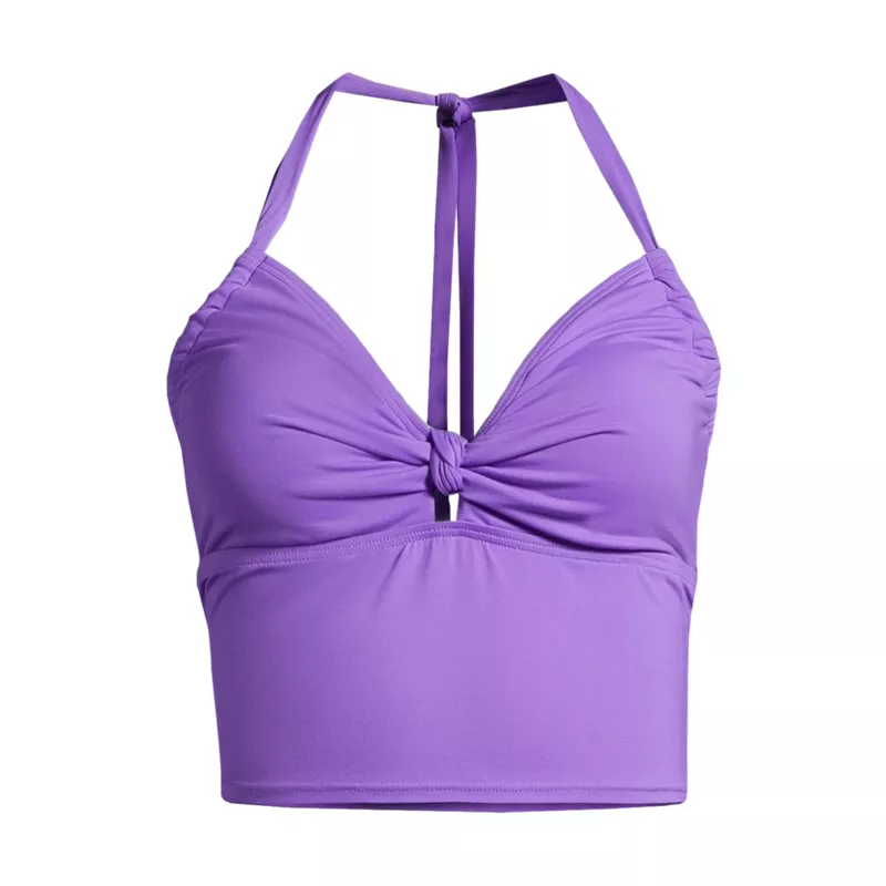 Women's Knot Front Halter Tankini Swimsuit Top, Front