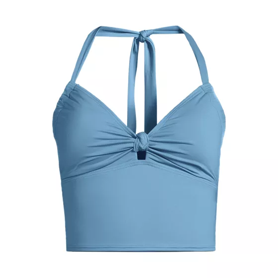 Women's Chlorine Resistant Knot Front Halter Midkini Tankini Swimsuit Top - primary