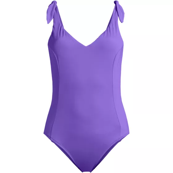 Women's Chorine Resistant Tie Shoulder V-neck High Leg One Piece Swimsuit - primary