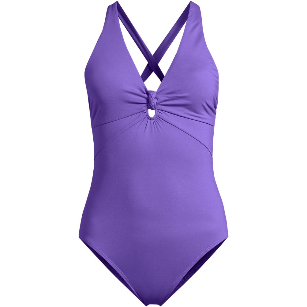 Women's Knot Front V-neck High Leg One Piece Swimsuit
