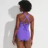 Women's Knot Front V-neck High Leg One Piece Swimsuit, Back