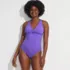 Women's Knot Front V-neck High Leg One Piece Swimsuit, Front