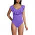 Women's Ruffle V-neck High Leg One Piece Swimsuit, Front