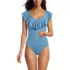 Women's Ruffle V-neck High Leg One Piece Swimsuit, Front