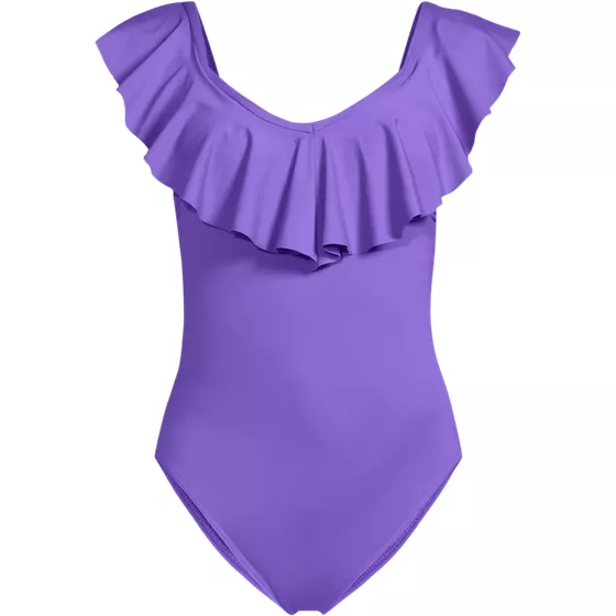 Women's Chlorine Resistant Ruffle V-neck High Leg One Piece Swimsuit - primary