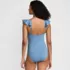 Women's Ruffle V-neck High Leg One Piece Swimsuit, Back
