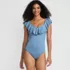 Women's Ruffle V-neck High Leg One Piece Swimsuit, Front