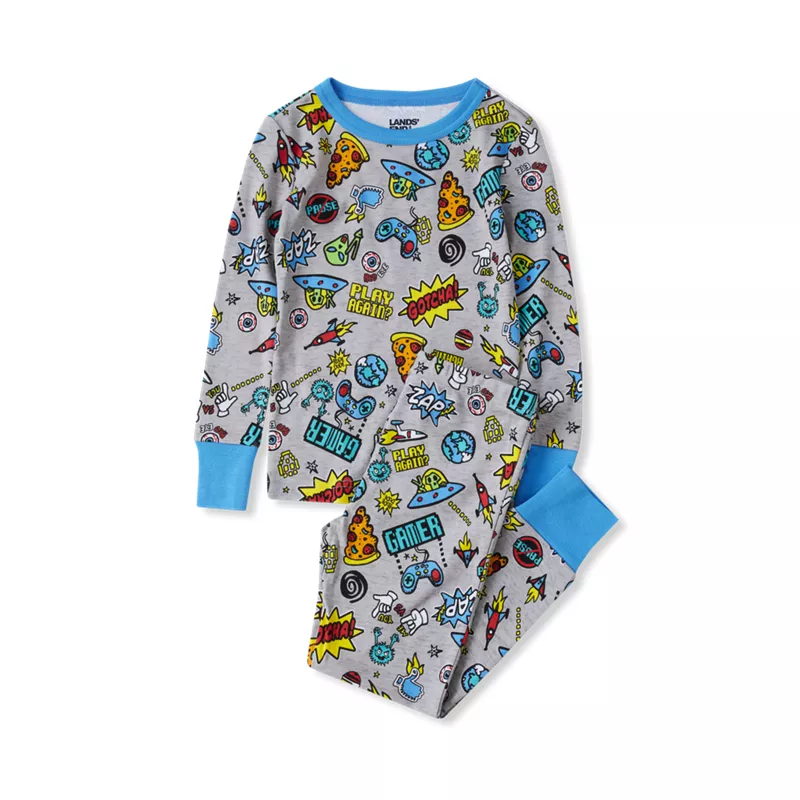 Kids Long Sleeve Top and Bottom Snug Fit Pajama Set, alternative image
