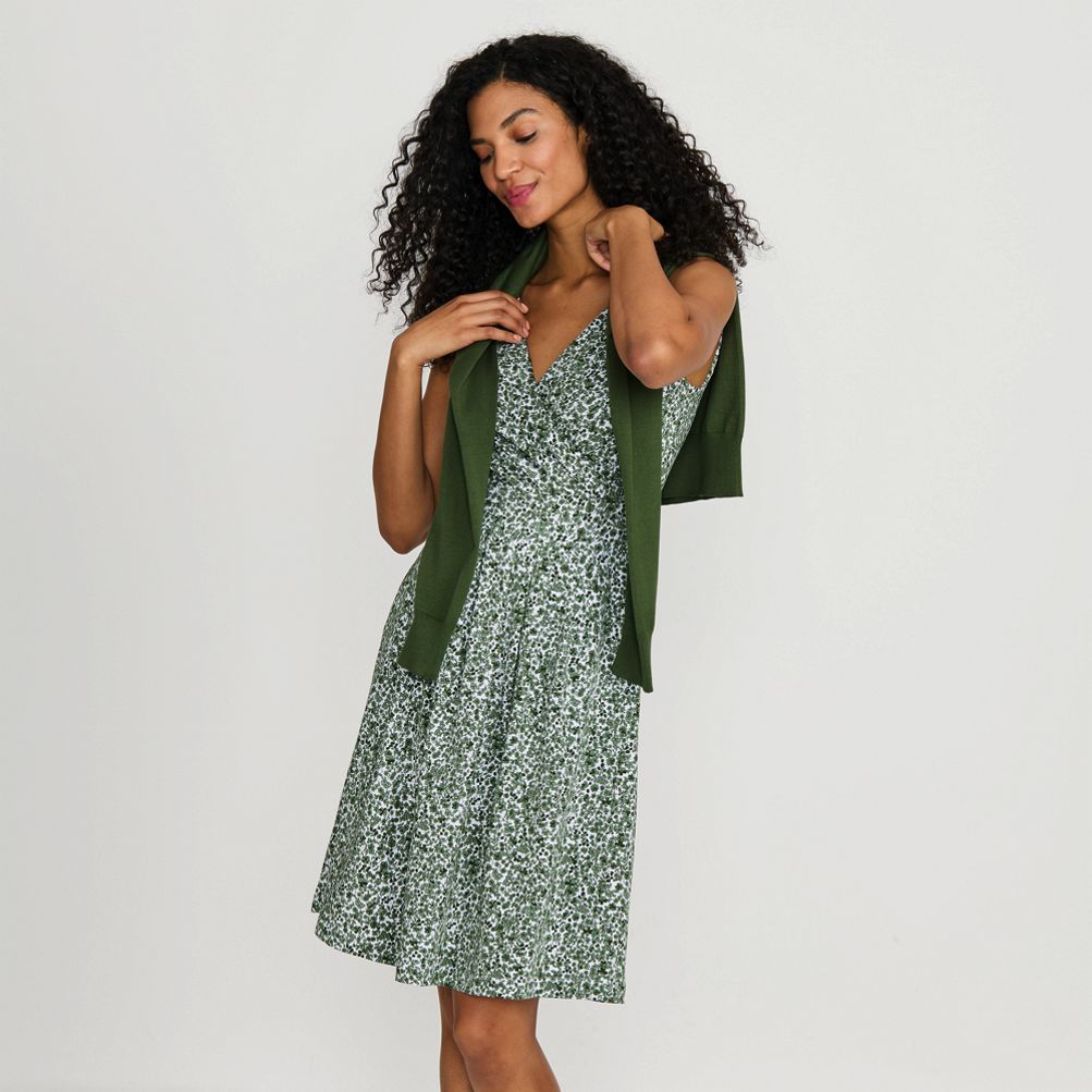 Lands end wrap front fit and flare dress hotsell