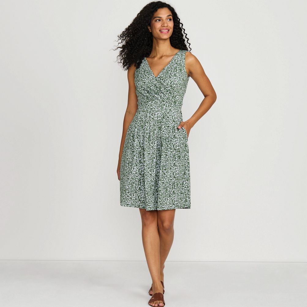 Lands end wrap front fit and flare dress fashion