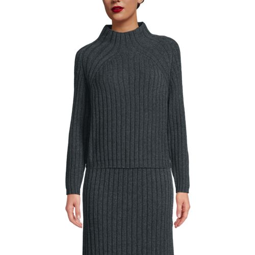  Lands' End Pullover Aus Softem Rippstrick, Damen, Größe:44-46 Regular, Schwarz, Baumwolle/wolle/nylon, By Lands' End 