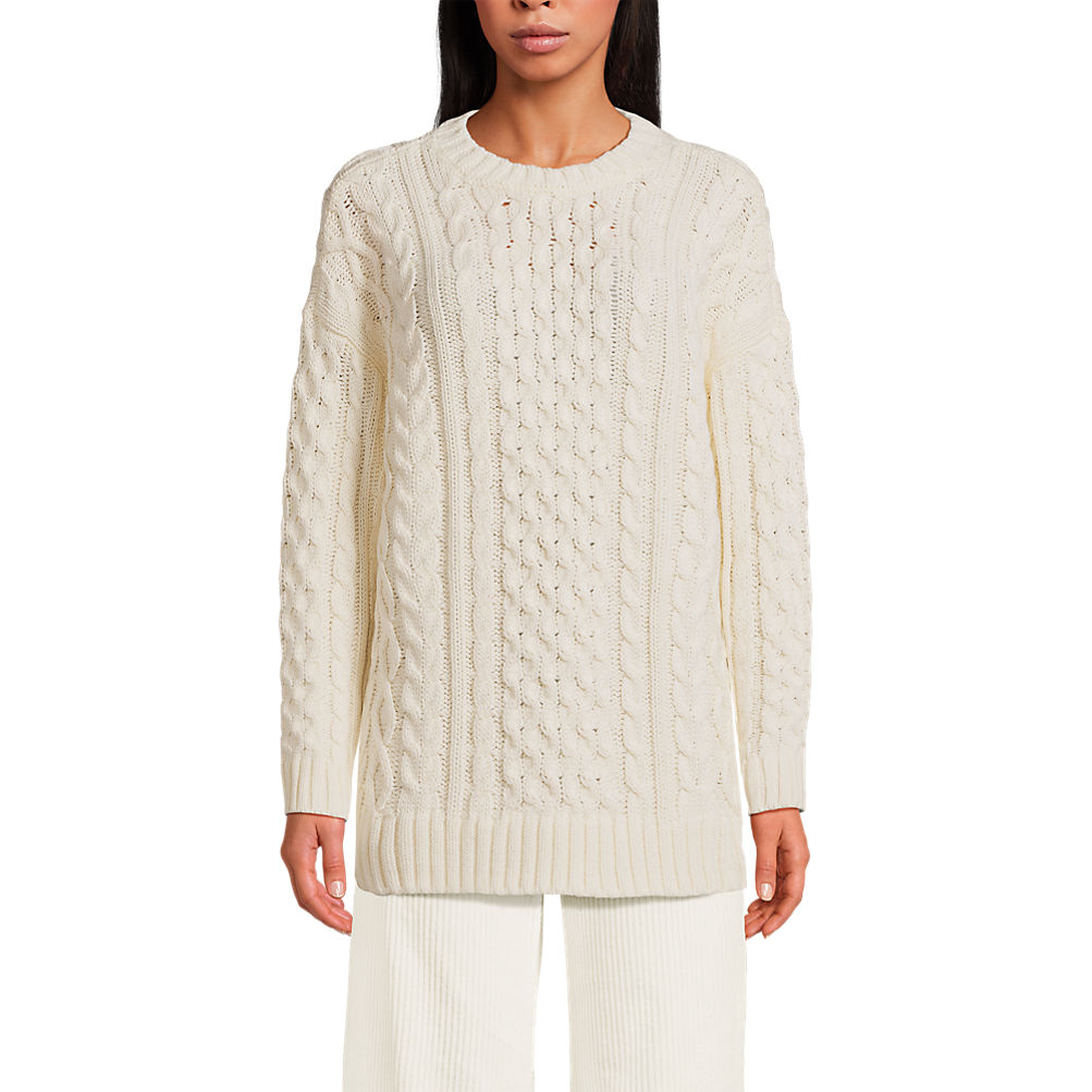 Women's Oversized Drifter Cable Tunic Sweater | Lands' End Women's Oversized Drifter Cable Tunic Sweater | Lands' End
