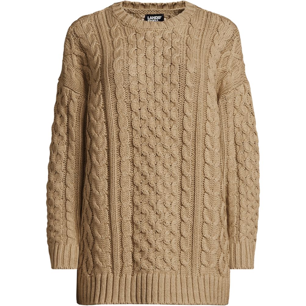 Women's Oversized Drifter Cable Tunic Sweater | Lands' End