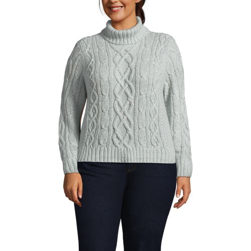 Women's Plus Size Shine Boucle Cable Turtleneck Sweater | Lands' End