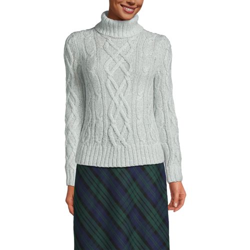 Women's Shine Boucle Cable Turtleneck Sweater, Front