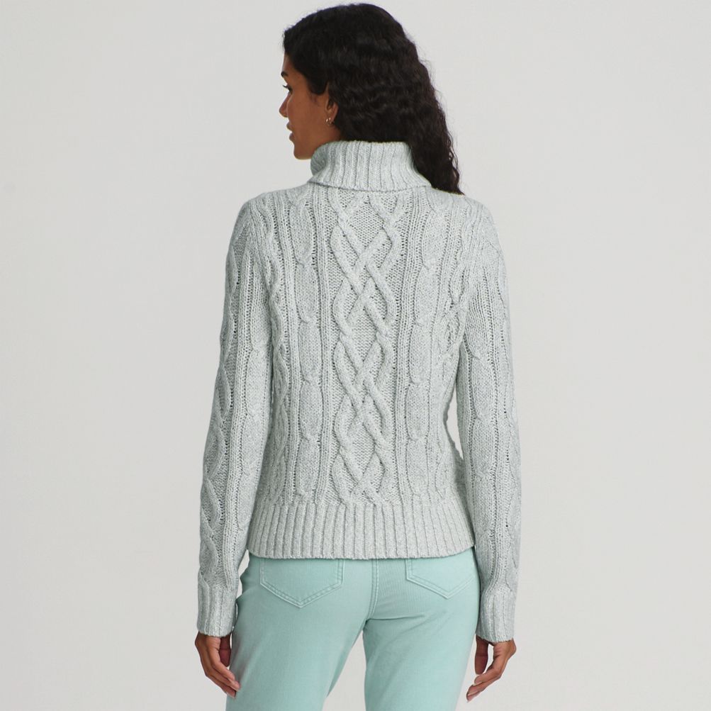 Women's Shine Boucle Cable Turtleneck Sweater | Lands' End