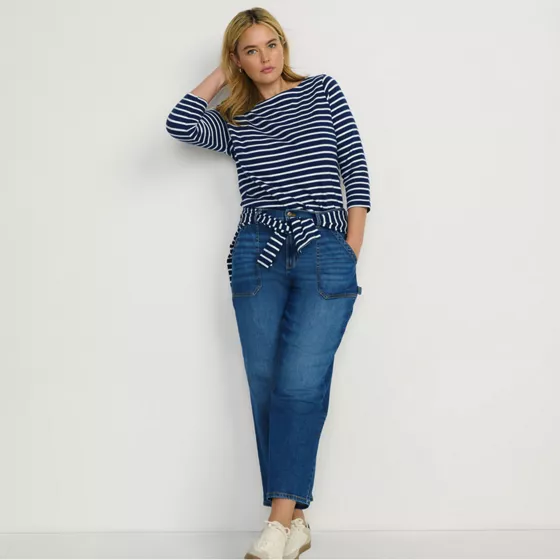 Women's Plus Size Soft Denim High Rise Utility Cargo Ankle Jeans - primary