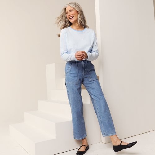 Women's Soft Denim High Rise Utility Cargo Ankle Jeans