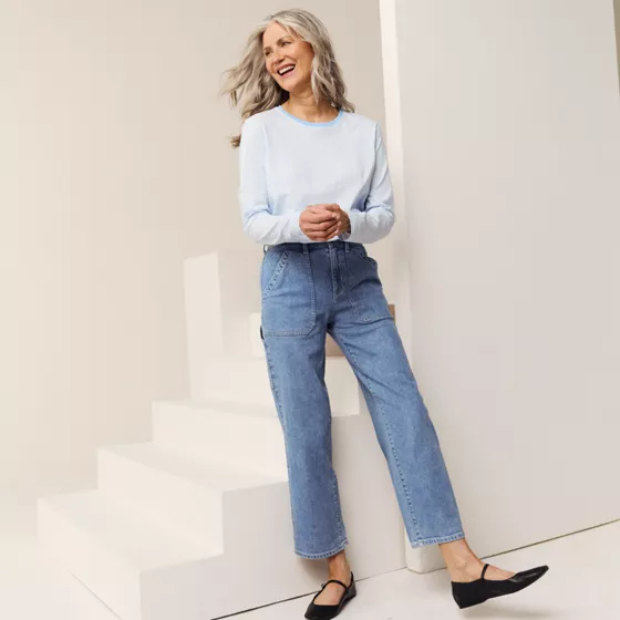 Women's Soft Denim High Rise Utility Cargo Ankle Jeans - primary