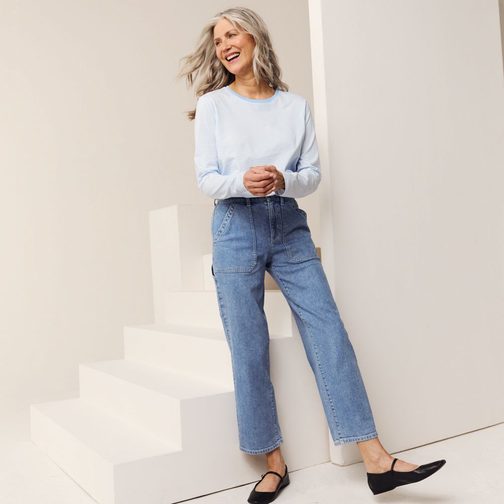 Women's Soft Denim High Rise Utility Cargo Ankle Jeans | Lands' End