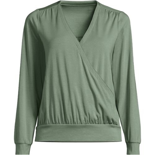 Women's Long Sleeve Lightweight Jersey Surplice Blouse