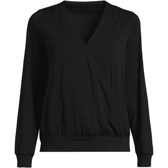 Women's Long Sleeve Lightweight Jersey Surplice Blouse - primary