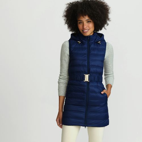  Lands' End Daunenweste Wanderweight Verstaubar Ultraleicht Mit Gürtel, Damen, Größe:40-42 Regular, Blau, Nylon, By Lands' End 