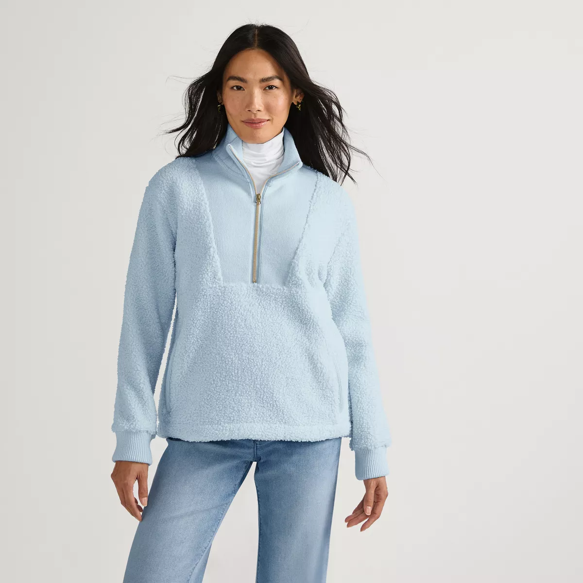 Women's Rib Collar Sherpa Fleece Pullover