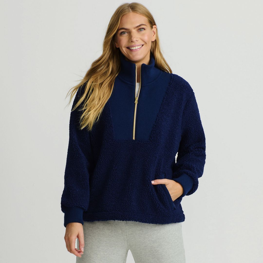 Women's Rib Collar Sherpa Fleece Pullover