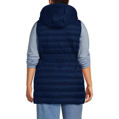  Lands' End Daunenweste Wanderweight Verstaubar Ultraleicht Mit Gürtel, Damen, Größe:48-50 Plus, Blau, Nylon, By Lands' End 
