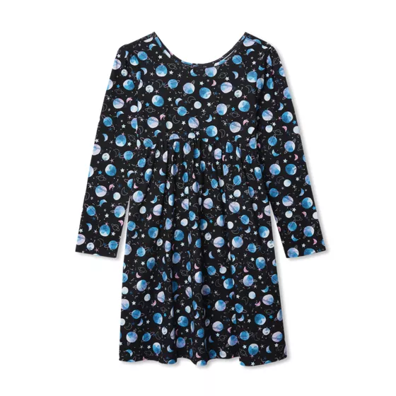 Girls Long Sleeve Gathered Waist Jersey Dress - primary