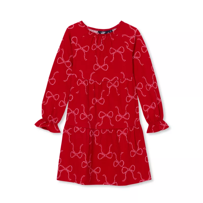 Girls Long Sleeve Tiered Knit Dress, alternative image