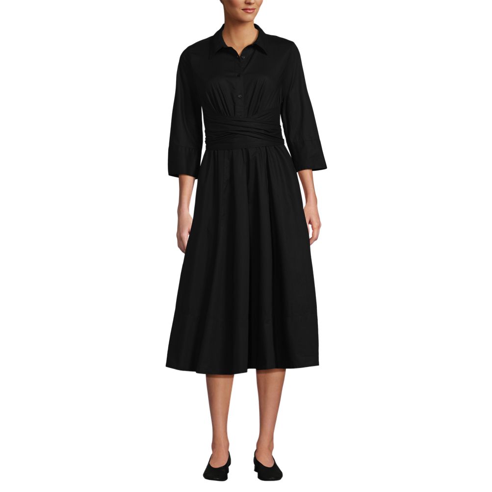 Women's Poplin Midi Wrap Front Dress | Lands' End