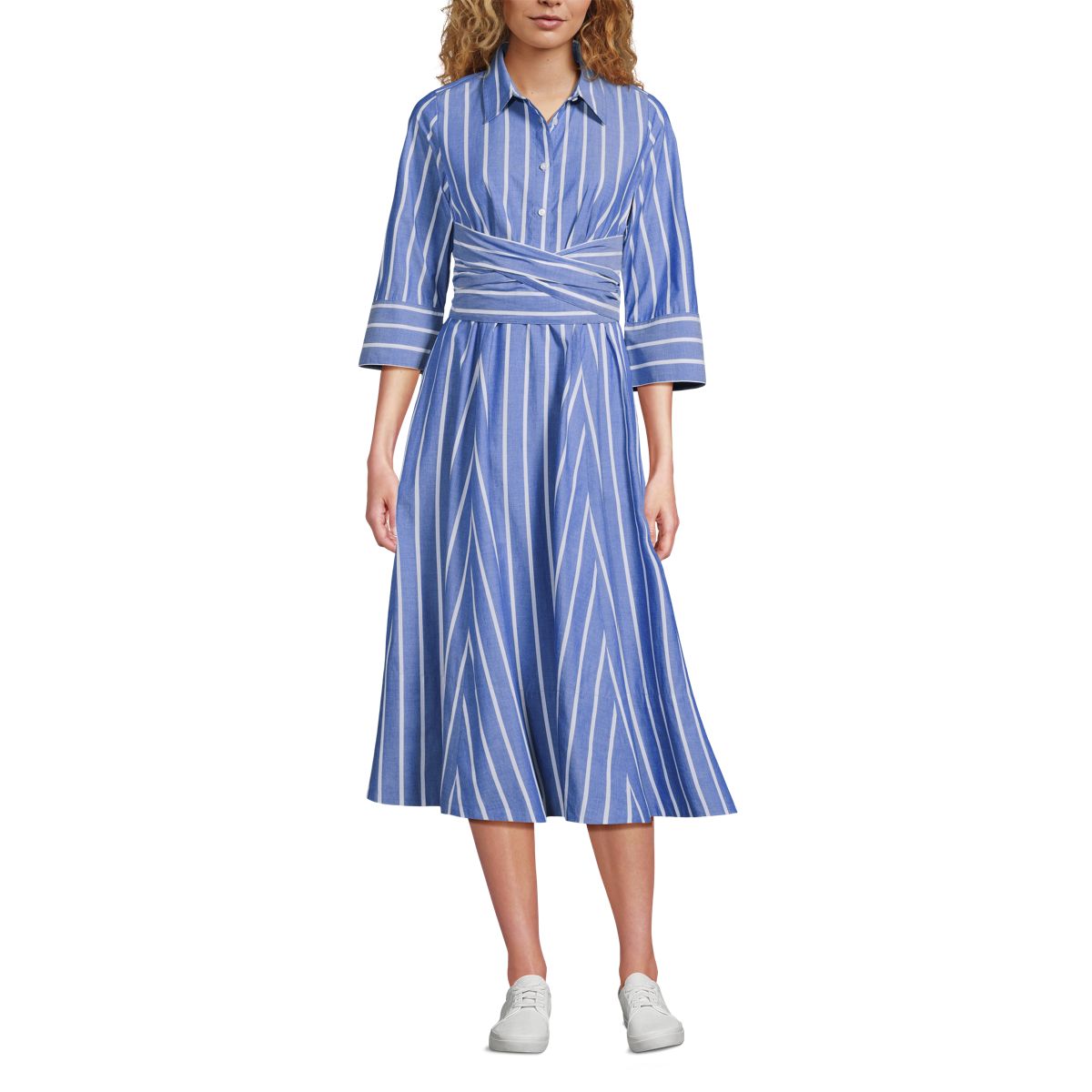 Women's Poplin Midi Wrap Front Dress