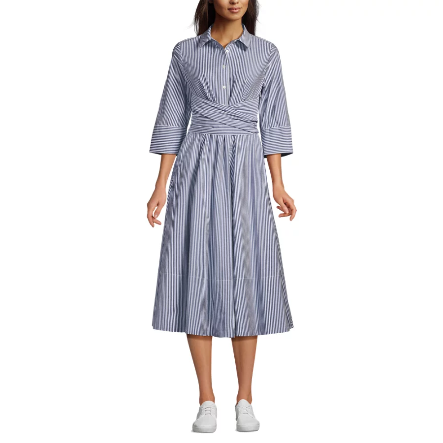 Women's Poplin Midi Wrap Front Dress view 2