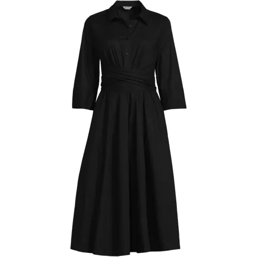 Women's Poplin Midi Wrap Front Dress, Front