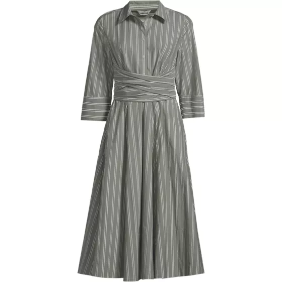 Women's Plus Size Poplin Midi Wrap Front Dress - primary