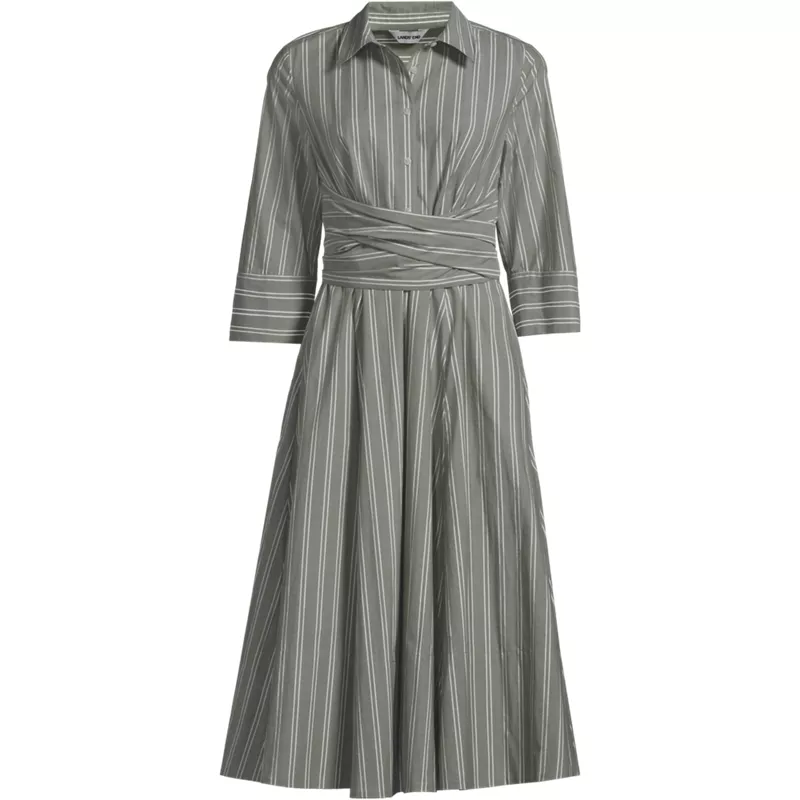 Women's Petite Poplin Midi Wrap Front Dress, Front