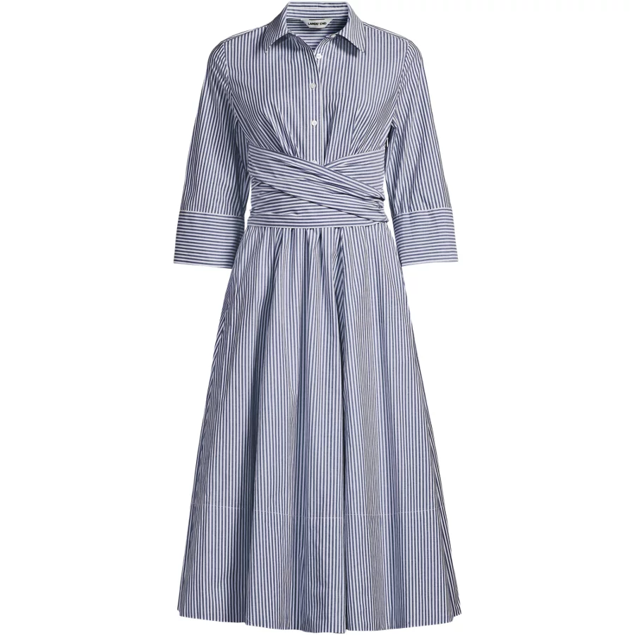 Women's Poplin Midi Wrap Front Dress view 3