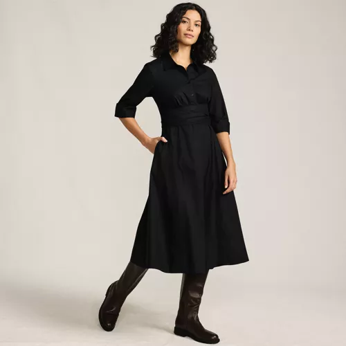 Women's Poplin Midi Wrap Front Dress, alternative image