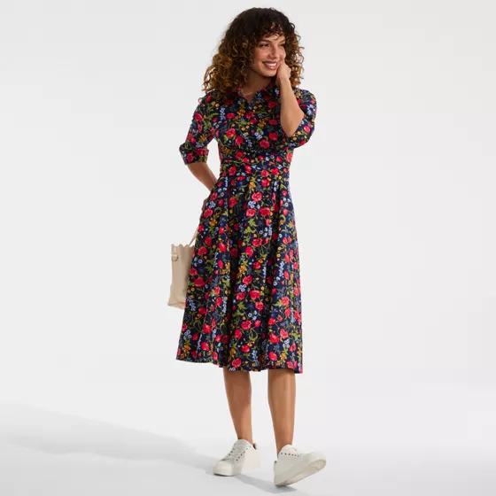 Women's Poplin Midi Wrap Front Dress - primary