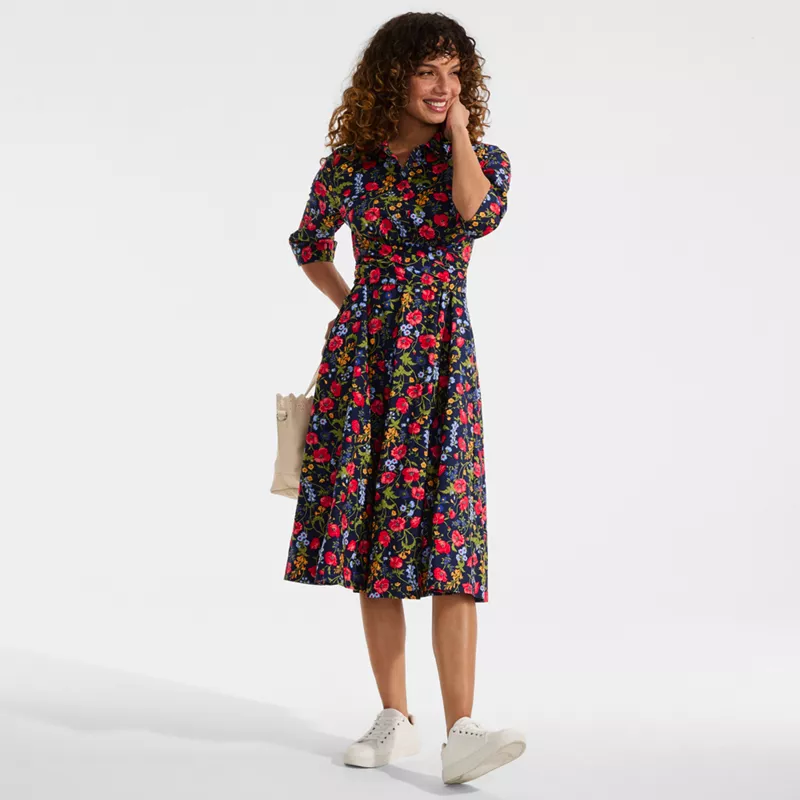 Women's Petite Poplin Midi Wrap Front Dress, alternative image