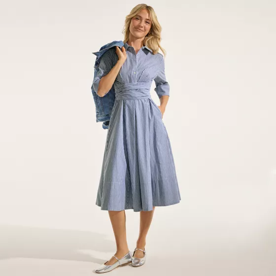 Women's Poplin Midi Wrap Front Dress - primary