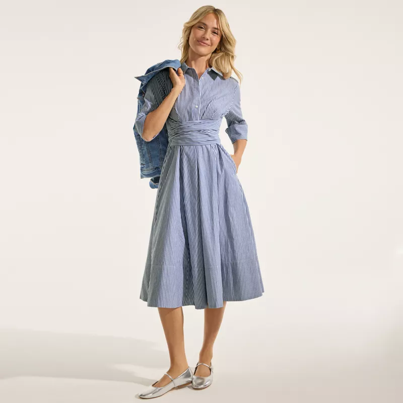 Women's Poplin Midi Wrap Front Dress, alternative image