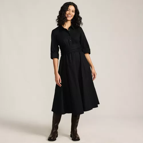 Women's Poplin Midi Wrap Front Dress, Front