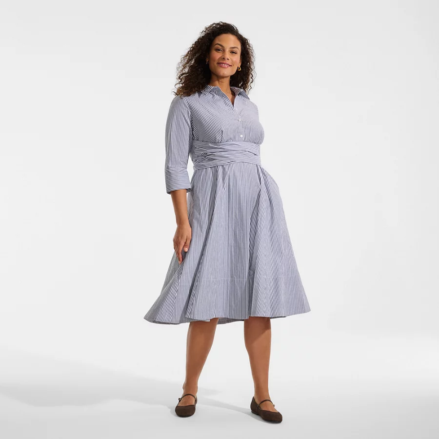 Women's Poplin Midi Wrap Front Dress view 7