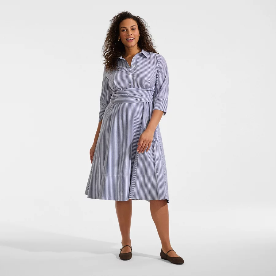 Women's Poplin Midi Wrap Front Dress view 5