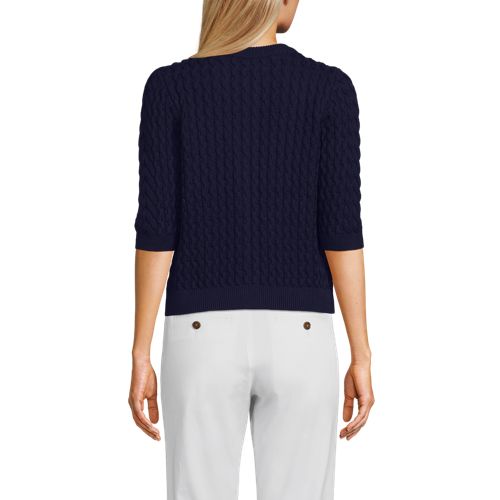  Lands' End Baumwoll-zopfmustercardigan Mit 3/4-ärmeln, Damen, Größe:40-42 Regular, Blau, Baumwolle, By Lands' End 
