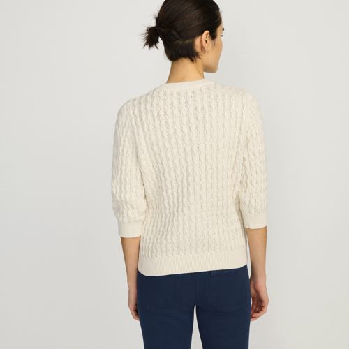  Lands' End Baumwoll-zopfmustercardigan Mit 3/4-ärmeln, Damen, Größe:44-46 Regular, Weiß, Baumwolle, By Lands' End 